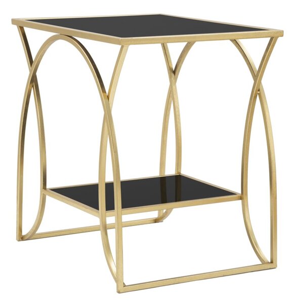 Tavolinetto Sunshine 57x46x60 cm in Ferro e Specchio Oro e Nero