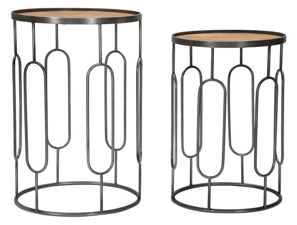 Tavolinetti New Mexico Coppia Ø40x60-35x53 cm in Ferro e MDF Marrone e Grigio