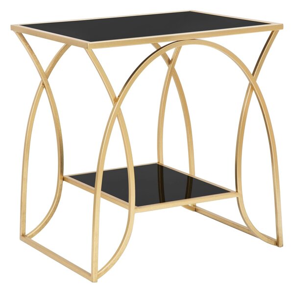 Tavolinetto Sunshine 57x46x60 cm in Ferro e Specchio Oro e Nero