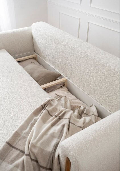 Divano avorio allungabile/con contenitore e rivestimento in bouclé 244 cm Arcadova – ELTAP