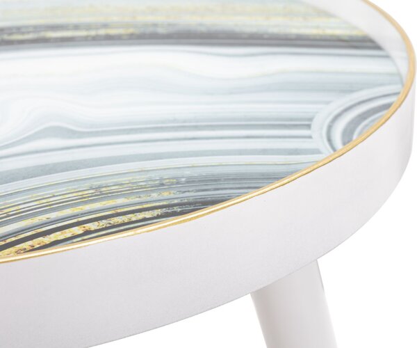 Tavolinetto Bianco Marble Ø50x48 cm MDF e Plastica e Ferro Bianco e Multicolor