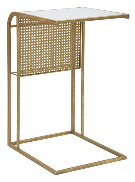 Tavolinetto Marble Porta Giornali 46x35x65 cm in Ferro e Marmo Oro e Bianco