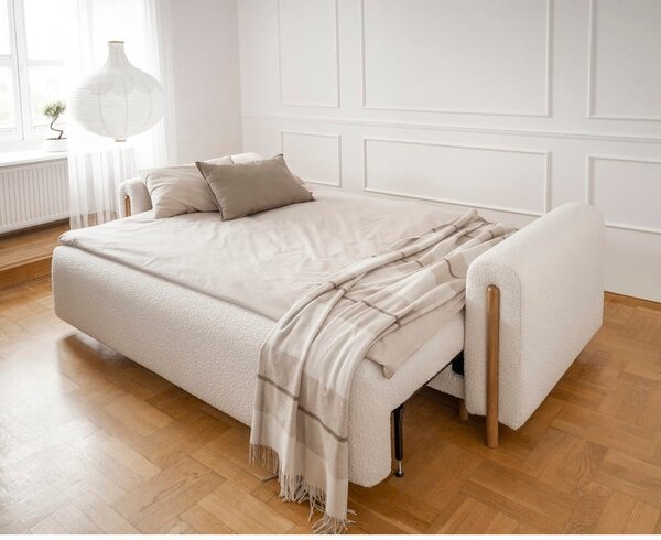 Divano avorio allungabile/con contenitore e rivestimento in bouclé 244 cm Arcadova – ELTAP