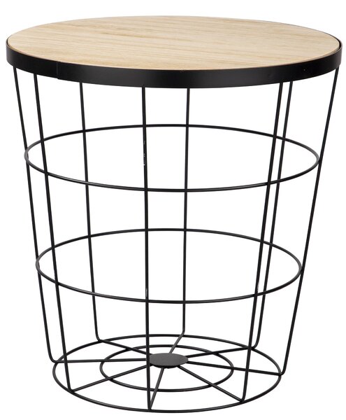 Tavolino Ø38x40 cm in Metallo Top in Legno Nero