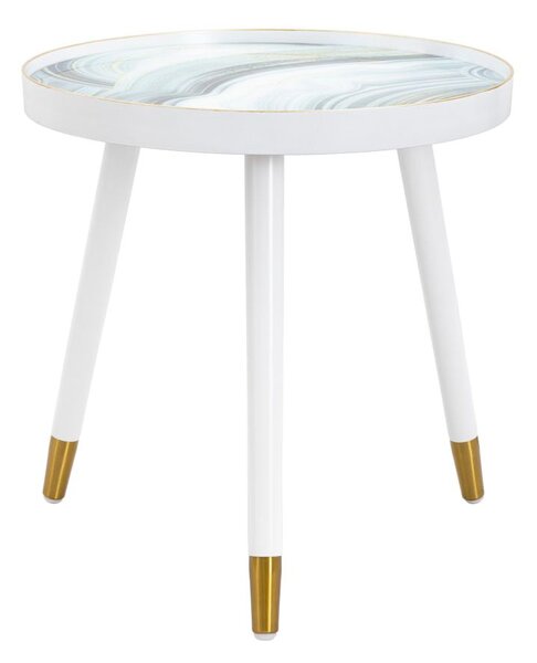 Tavolinetto Bianco Marble Ø50x48 cm MDF e Plastica e Ferro Bianco e Multicolor