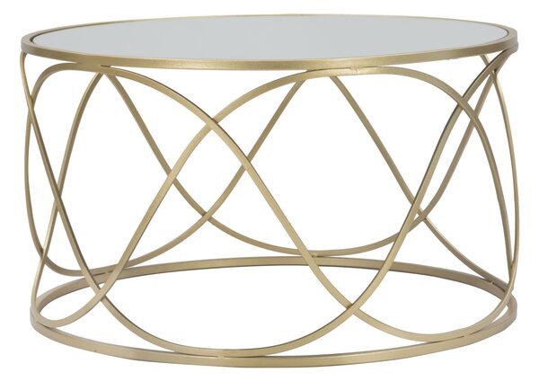 Tavolo da Caffé Lury Ø70x40 cm in Ferro e Vetro e MDF Oro