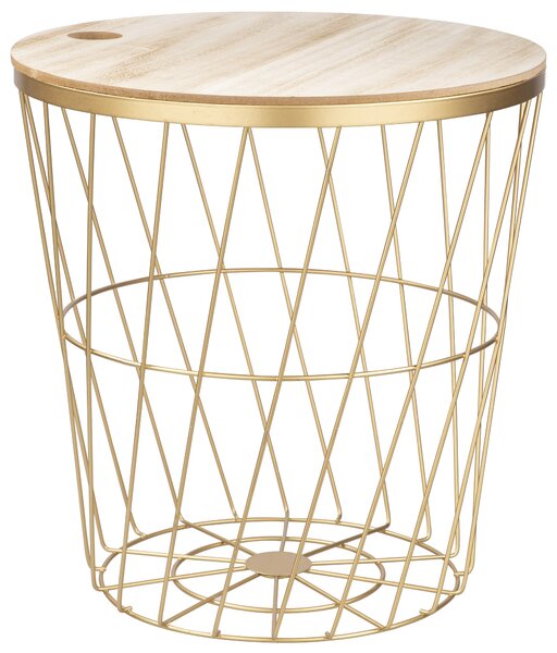 Tavolino Ø38x40 cm in Metallo Top in Legno Oro