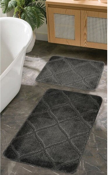 Set di tappetini per il bagno color antracite 2 pz 50x80 cm Cizgili – Foutastic