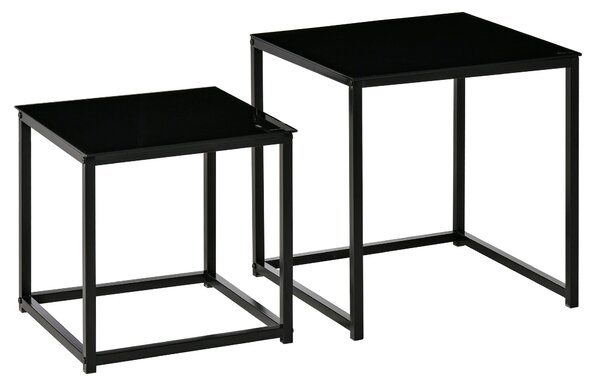 Set 2 Tavolini Moderni Piani in Vetro Temperato Nero