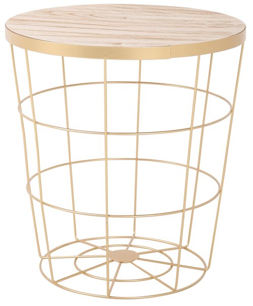 Tavolino Ø38x40 cm in Metallo Top in Legno Oro