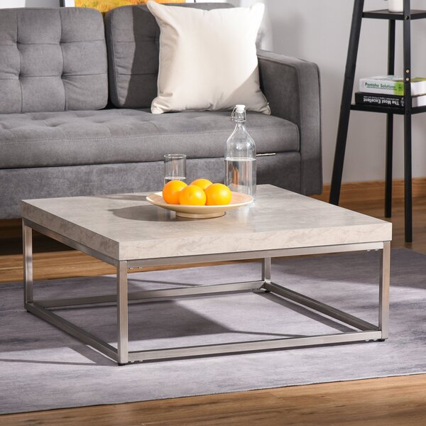 Tavolino Basso da Caffè 80x80x34 cm in Acciaio e MDF Grigio