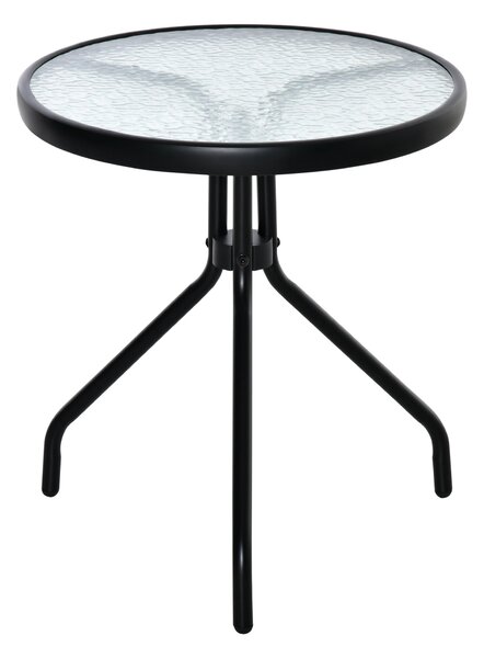 Tavolino da Giardino Ø50x55 cm Piano in Vetro Struttura in Metallo Nero