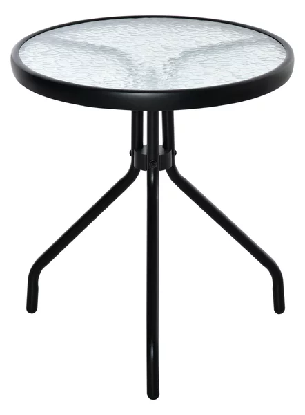 Tavolino da Giardino Ø50x55 cm Piano in Vetro Struttura in Metallo Nero