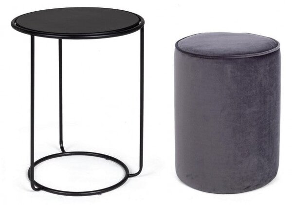 Set 2 Tavolino-Pouf Annika Grigio Scuro in Tessuto effetto Velluto