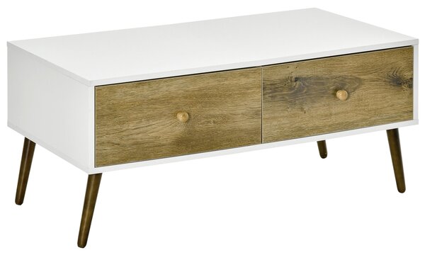 Tavolino Basso 4 Cassetti 100x53,5x45 cm in Truciolare e Legno di Faggio Bianco