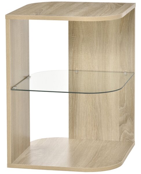Tavolino 3 Ripiani 40x40x56 cm in Legno e Vetro Rovere
