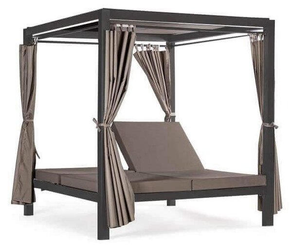 Gazebo letto da giardino 200x150 cm struttura in alluminio con schienale regolabile e tende perimetrali frangivista Luxury - Black
