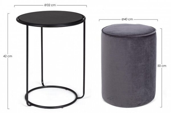 Set 2 Tavolino-Pouf Annika Grigio Scuro in Tessuto effetto Velluto