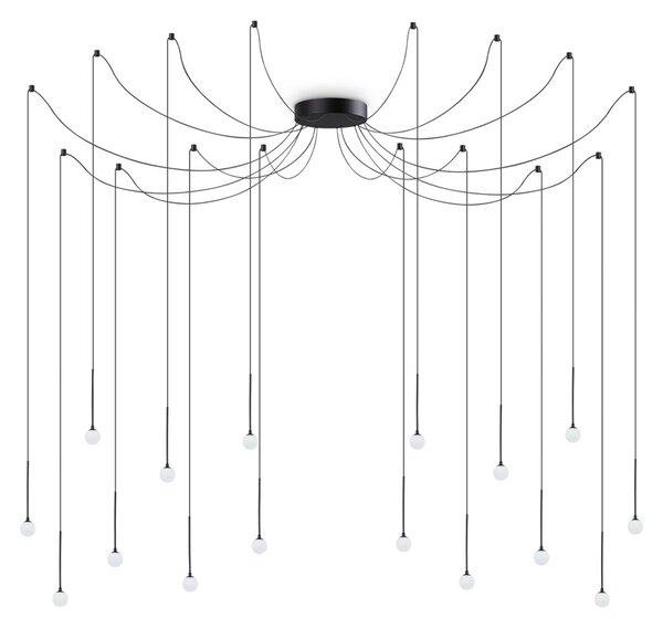 Sospensione Industrial-Minimal Lucciola Metallo Nero 16 Luci Led 16W 3000K