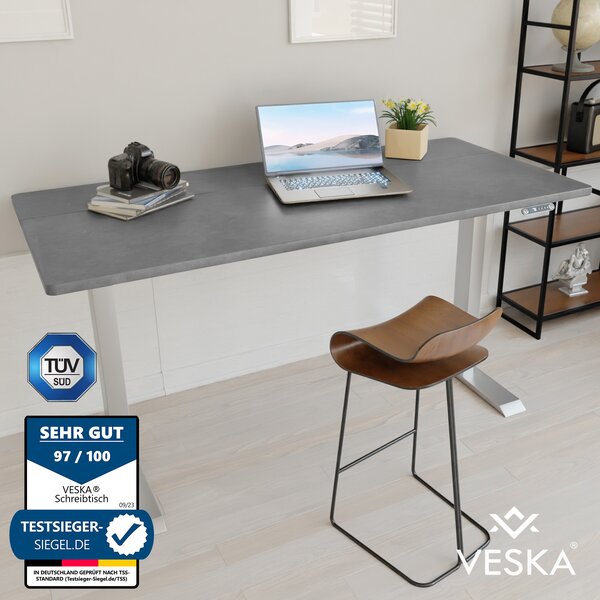 Scrivania regolabile in altezza (140 x 70 cm) - Scrivania per lavorare seduti o in piedi - Scrivania da ufficio regolabile elettricamente in altezza con touchscreen e gambe in acciaio - Argento/Antracite pietra