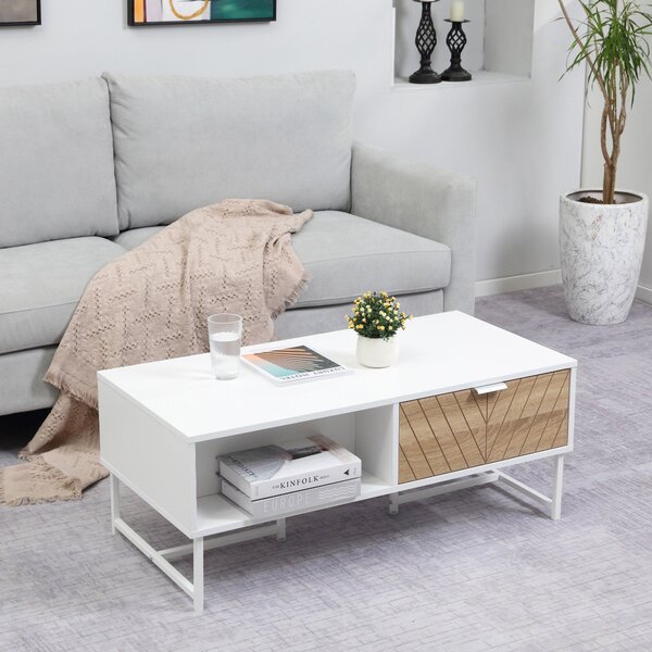 Tavolino Basso con Cassetti 100x50x40 cm in Legno e Metallo Bianco
