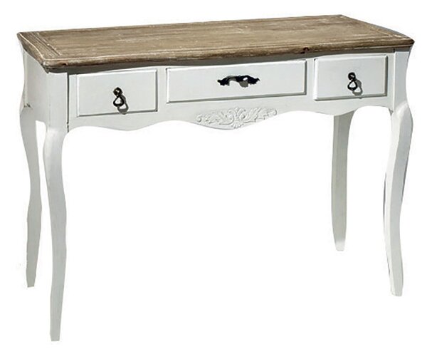 Tavolo Consolle in Legno 3 Cassetti 108x48x80cm Country Bianca