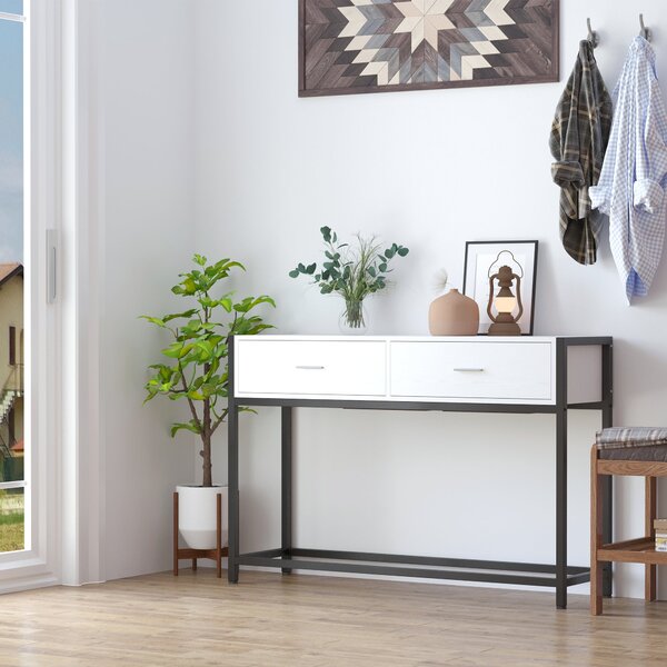 Consolle Fissa 120x34x81 cm in Truciolare e Acciaio Bianco e Nero