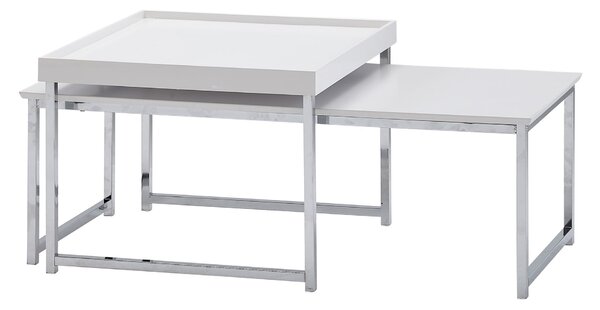 Set di 2 tavolini in legno/metallo quadrati bianchi moderni | Wohnling