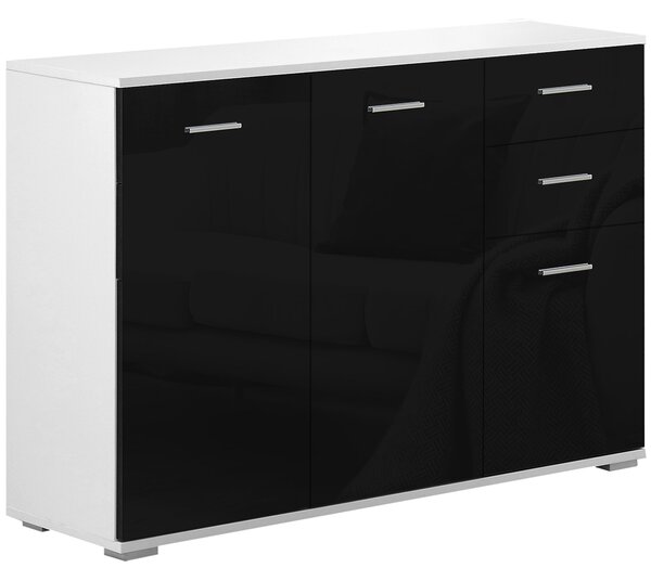 Consolle 3 Ante 2 Cassetti 106x76x35 cm in Nero Lucido