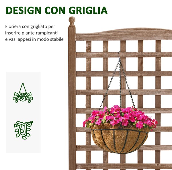 Outsunny Fioriera da Esterno in Legno con Grigliato per Piante Rampicanti, 64x28x120cm, Marrone