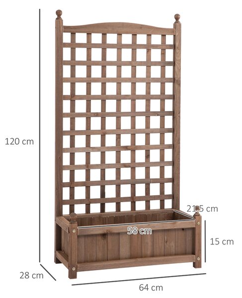 Outsunny Fioriera da Esterno in Legno con Grigliato per Piante Rampicanti, 64x28x120cm, Marrone