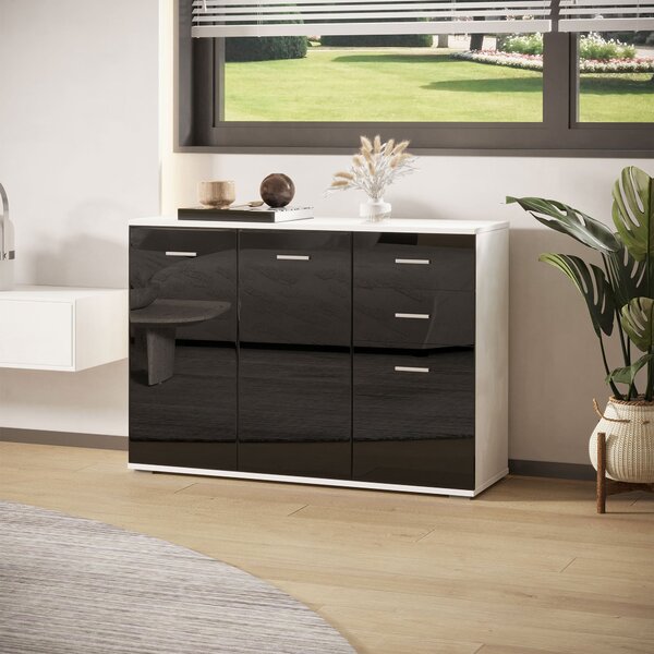Consolle 3 Ante 2 Cassetti 106x76x35 cm in Nero Lucido
