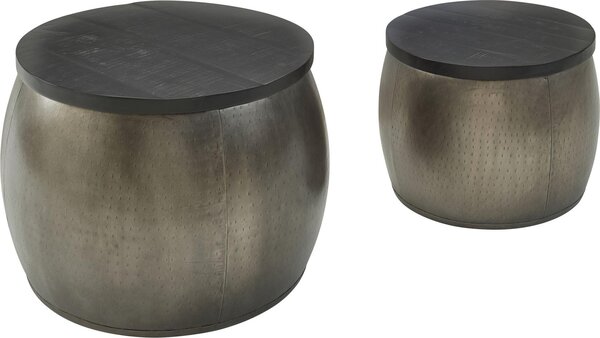 Set di 2 tavolini in legno massiccio mango rotondi argento | Wohnling