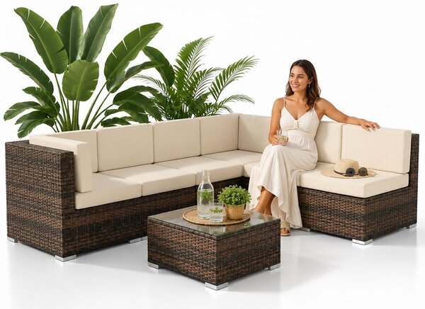 Mucola set da salotto in polyrattan mobili da giardino mobili in rattan set da giardino divano set da pranzo set da giardino - marrone