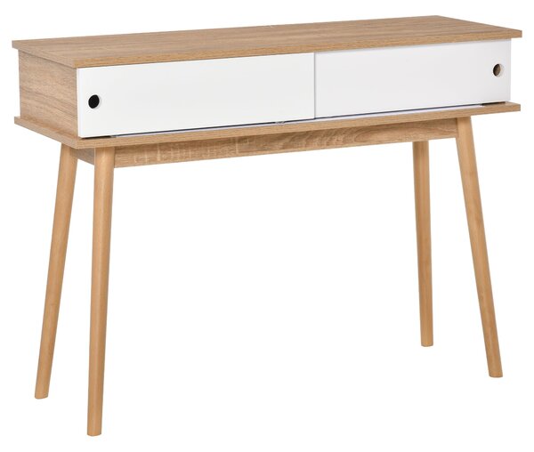 Consolle Ingresso 2 Scomparti 100x35x75 cm in MDF e Metallo Legno e Bianco