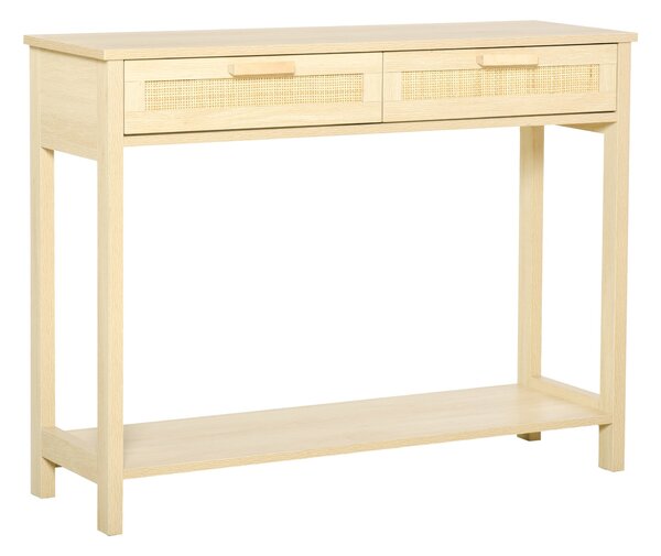 Consolle Ingresso 2 Cassetti 100x30x76 cm in Legno Naturale