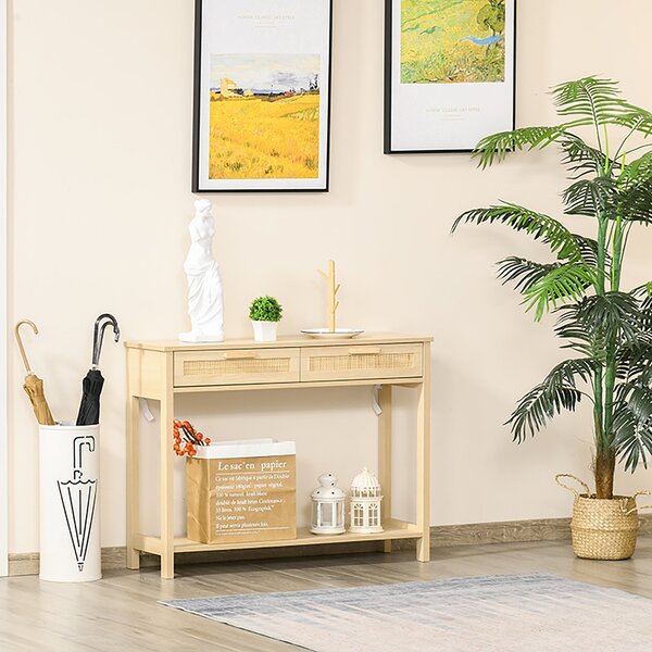 Consolle Ingresso 2 Cassetti 100x30x76 cm in Legno Naturale