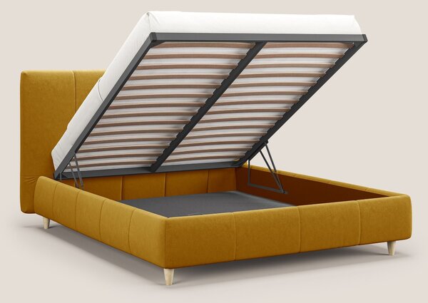 Laura letto imbottito contenitore e sfoderabile in microfibra velluto