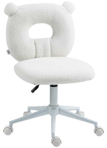 Sedia da ufficio HOMCOM, regolabile in altezza, sedia da scrivania in velluto teddy, sedia girevole, colore bianco