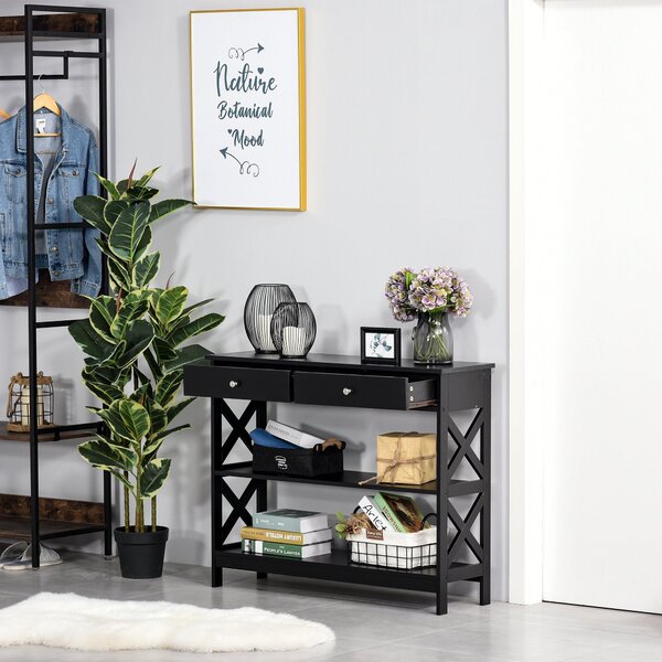 Consolle Ingresso 2 Cassetti 100x30,5x80 cm in MDF Nero
