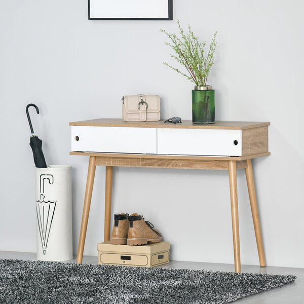 Consolle Ingresso 2 Scomparti 100x35x75 cm in MDF e Metallo Legno e Bianco