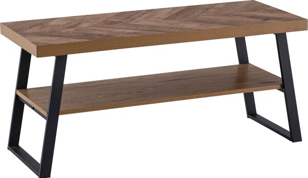 WOHNLING Tavolino da caffè 100x40x41 cm Tavolo da divano marrone con motivo a spina di pesce Tavolo da soggiorno Tavolo rettangolare da salotto moderno con ripiano Tavolino da caffè