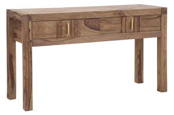 Console Elegant Sheesham 132x40x76 cm Legno e Ferro Naturale e Oro