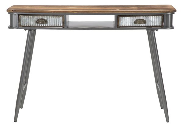 Console Illinois 111x40x76 cm in Ferro e Legno di Abete Grigio e Grigio e Naturale