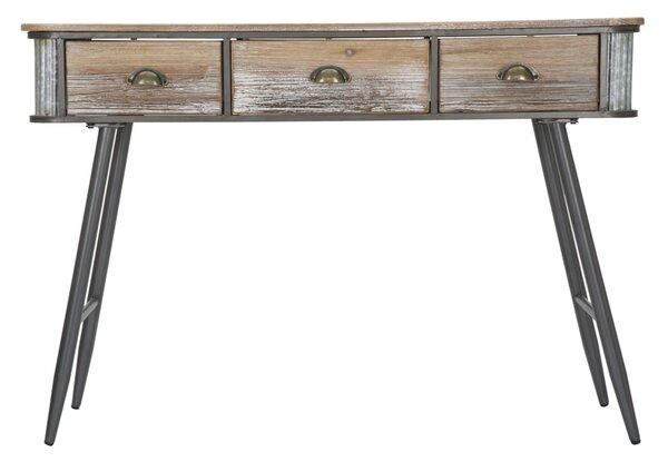 Console Bronxs 118x45,5x80,5 cm in Ferro e Legno di Abete Nero e Grigio