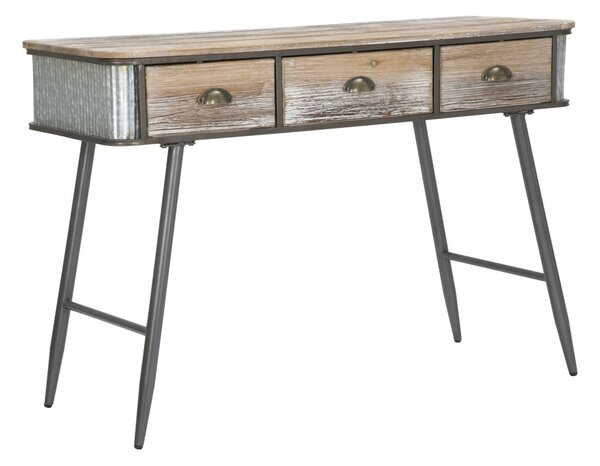 Console Bronxs 118x45,5x80,5 cm in Ferro e Legno di Abete Nero e Grigio
