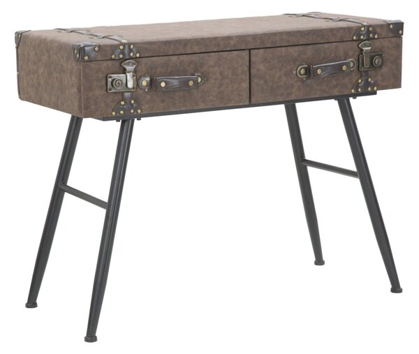 Console Travel 90x40x80 cm MDF e in Ferro e PU Marrone