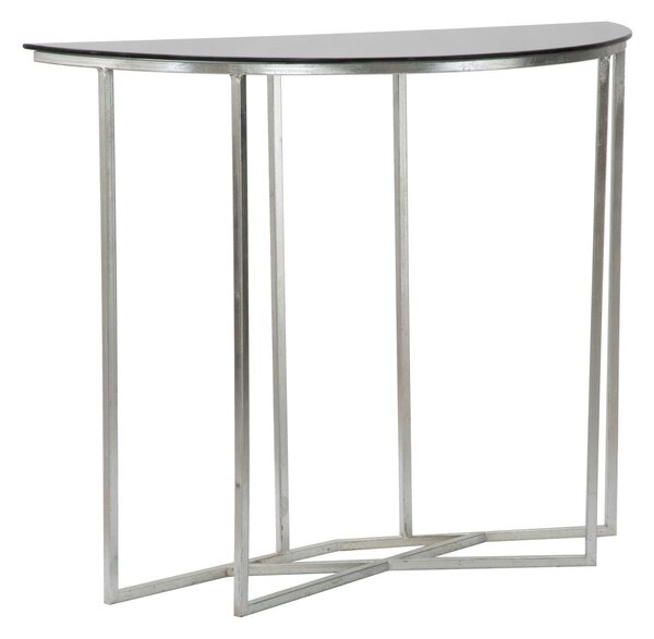 Console Oslo 100x40x80 cm in Ferro e Vetro Argento e Nero