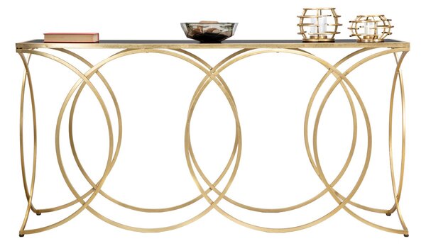 Console Infinity 160x40x79 cm in Ferro e Specchio e MDF Oro e Nero