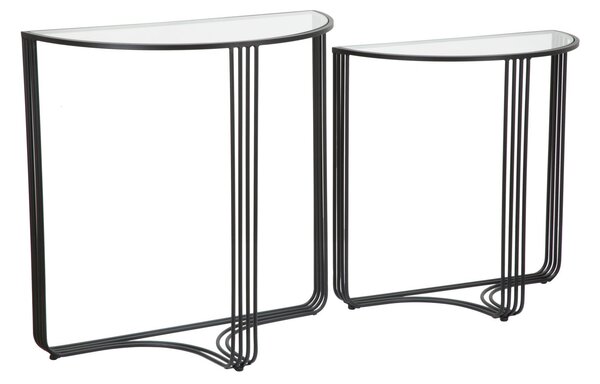 Console Dublino Coppia 81x40,5x82 - 71x35,5x72 cm in Ferro e Vetro Nero
